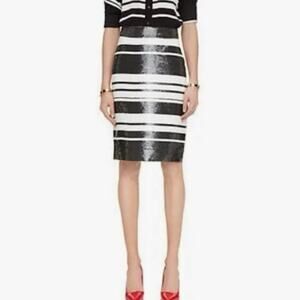 KATE SPADE Sequin Cape Stripe Pencil Skirt Black Cream Size 2
